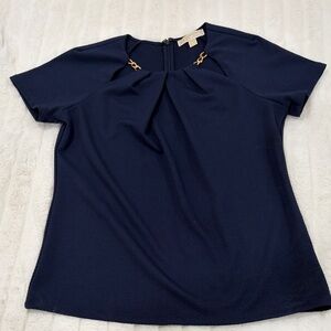 MICHAEL Michael Kors Navy Blouse with Gold Chain Detail